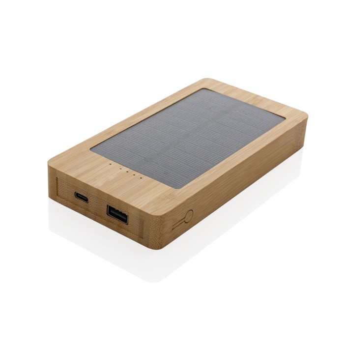 Powerbank de 100% bambú con panel solar de carga 10.000 mAh color marrón Powerbank de 100% bambú con panel solar de carga 10.000 mAh color marrón