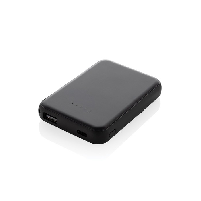 Powerbank inalámbrico magnético plástico reciclado 5.000 mAh color negro Powerbank inalámbrico magnético plástico reciclado 5.000 mAh color negro