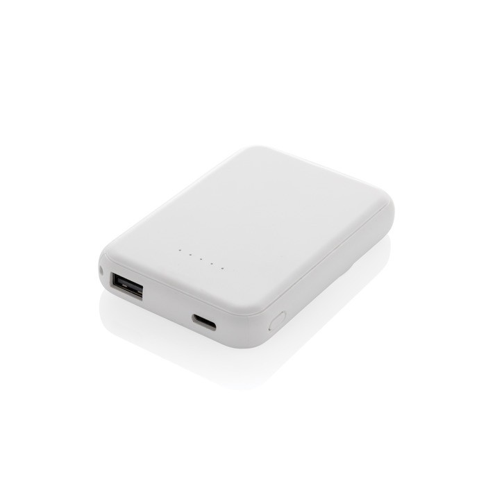 Powerbank inalámbrico magnético plástico reciclado 5.000 mAh color blanco Powerbank inalámbrico magnético plástico reciclado 5.000 mAh color blanco