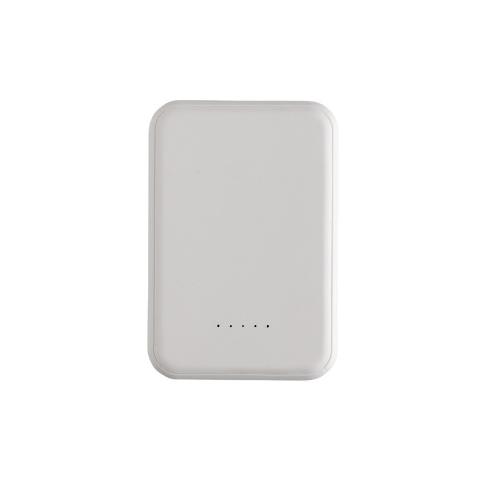 Powerbank inalámbrico magnético plástico reciclado 5.000 mAh color blanco tercera vista Powerbank inalámbrico magnético plástico reciclado 5.000 mAh color blanco tercera vista