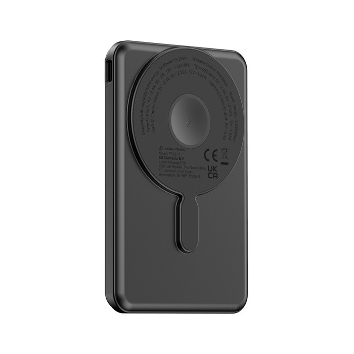 Powerbank 5 en 1 ecológica con cables de carga y soporte 5.000 mAh color negro