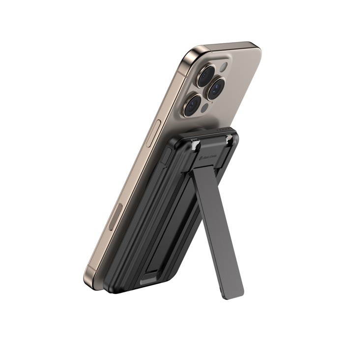 Powerbank 5 en 1 ecológica con cables de carga y soporte 5.000 mAh color negro tercera vista