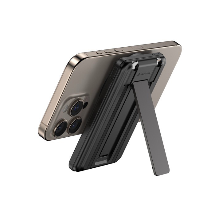 Powerbank 5 en 1 ecológica con cables de carga y soporte 5.000 mAh color negro quinta vista