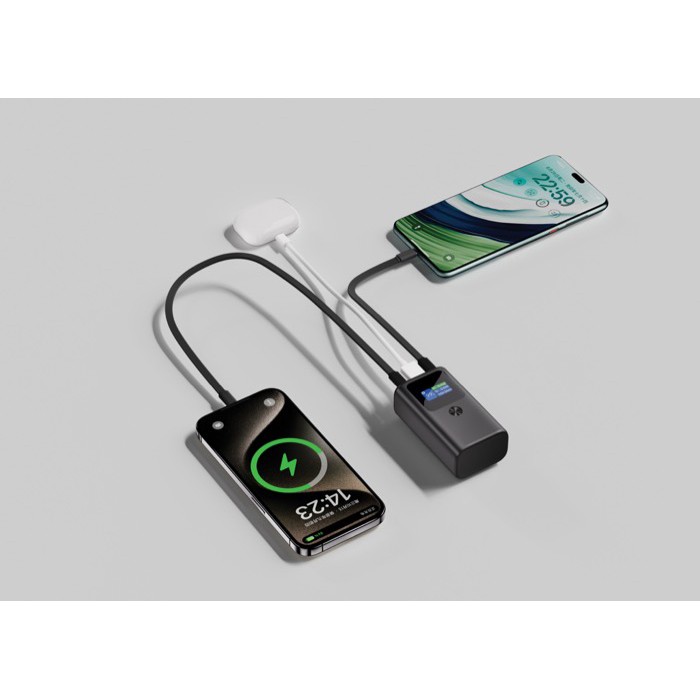 Powerbank de aluminio con carga rápida y pantalla HQ 10.000 mAh color gris vista de ambiente