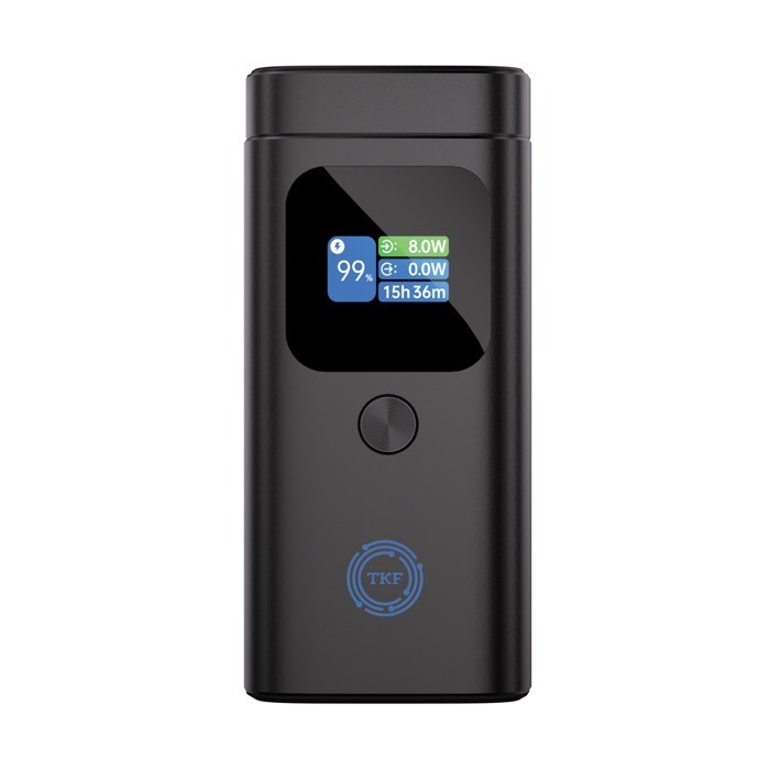 Powerbank de aluminio resistente y pantalla HQ a color 15.000 mAh color gris vista con logo