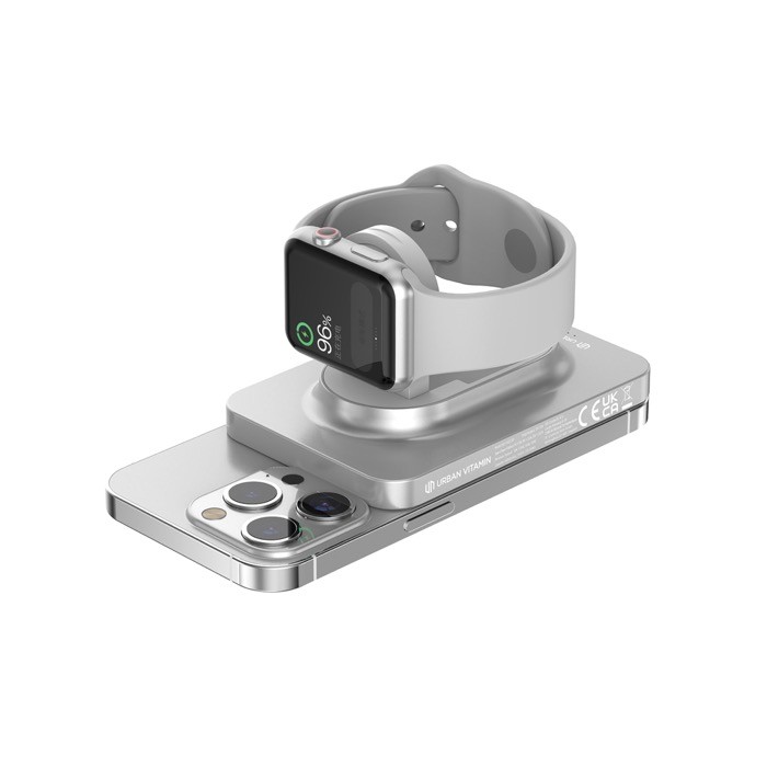 Powerbank 2 en 1 con imán y cargador para reloj 5.000 mAh color plateado sexta vista Powerbank 2 en 1 con imán y cargador para reloj 5.000 mAh color plateado sexta vista