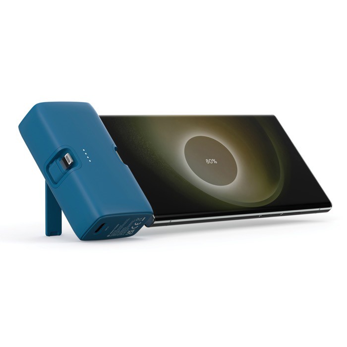 Powerbank de plástico reciclado con indicador de carga 20W color azul tercera vista