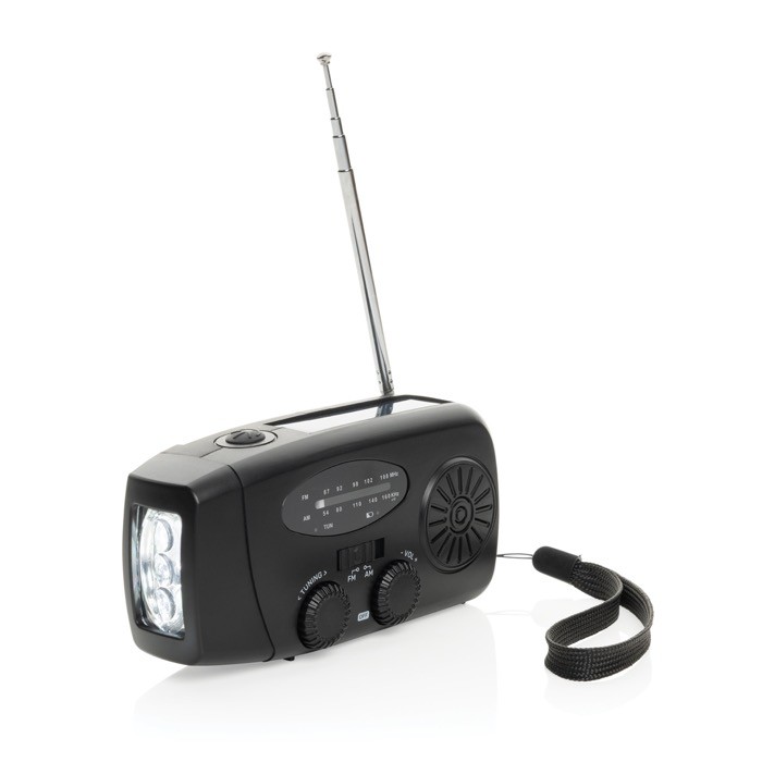 Radio de emergencia multifunción ABS reciclado con manivela 1.800 mAh color negro segunda vista