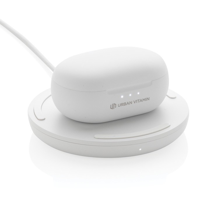 Auriculares de botón sin ruido color blanco tercera vista Auriculares de botón sin ruido color blanco tercera vista