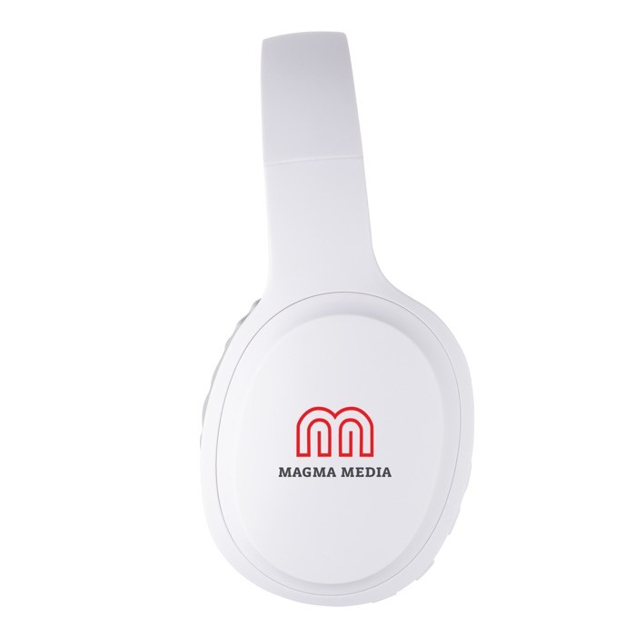 Auriculares inalámbricos de gran duración color blanco vista con logo