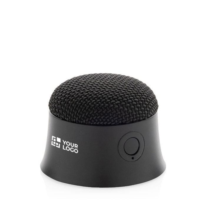 Altavoz magnético de plástico reciclado que hace de soporte para móvil color negro vista de impresión