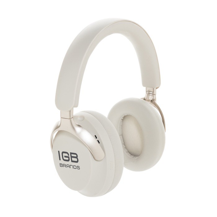 Auriculares diadema con diseño supraaural y cancelación de ruido color blanco vista con logo Auriculares diadema con diseño supraaural y cancelación de ruido color blanco vista con logo