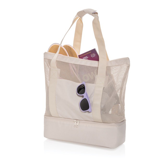 Elegante bolsa nevera 2 en 1 de RPET con forro de PEVA de 20L color beige Elegante bolsa nevera 2 en 1 de RPET con forro de PEVA de 20L color beige