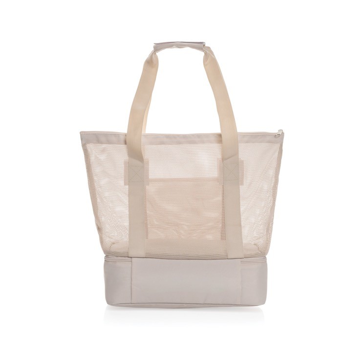 Elegante bolsa nevera 2 en 1 de RPET con forro de PEVA de 20L color beige tercera vista Elegante bolsa nevera 2 en 1 de RPET con forro de PEVA de 20L color beige tercera vista