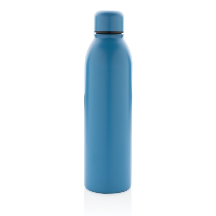 Botella promocional de acero reciclado color azul segunda vista Botella promocional de acero reciclado color azul segunda vista