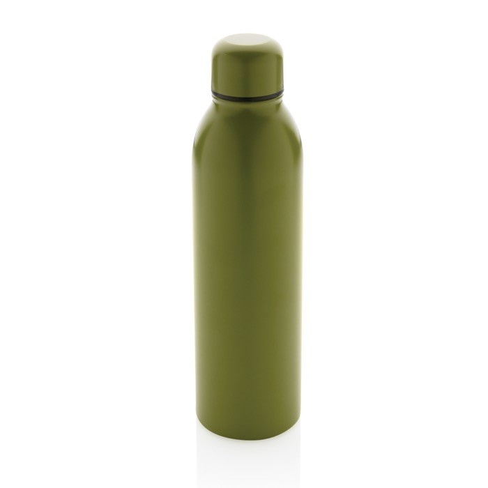Botella promocional de acero reciclado color verde militar quinta vista Botella promocional de acero reciclado color verde militar quinta vista