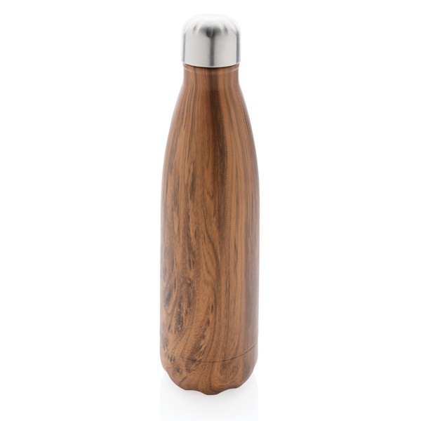 Botella de acero con estampado de madera color madera oscura Botella de acero con estampado de madera color madera oscura
