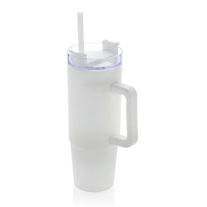 Vaso térmico de plástico reciclado con tapa de 3 posiciones 900ml color blanco