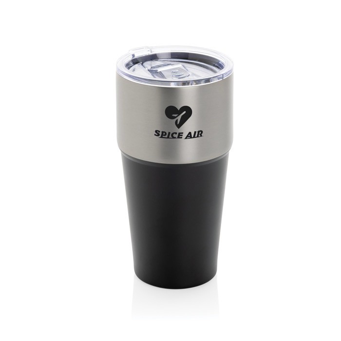 Vaso térmico de acero inoxidable reciclado antigoteo de 500ml color negro vista con logo Vaso térmico de acero inoxidable reciclado antigoteo de 500ml color negro vista con logo