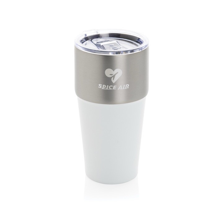 Vaso térmico de acero inoxidable reciclado antigoteo de 500ml color blanco vista con logo Vaso térmico de acero inoxidable reciclado antigoteo de 500ml color blanco vista con logo