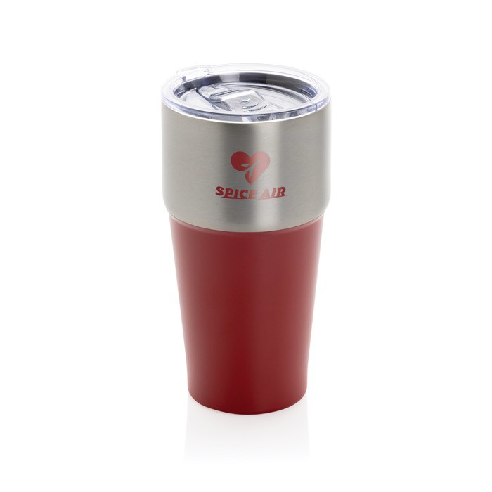 Vaso térmico de acero inoxidable reciclado antigoteo de 500ml color rojo vista con logo Vaso térmico de acero inoxidable reciclado antigoteo de 500ml color rojo vista con logo