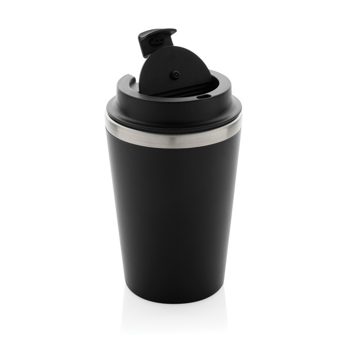Taza térmica de doble pared ecológica con tapa antigoteo de 350ml color negro segunda vista Taza térmica de doble pared ecológica con tapa antigoteo de 350ml color negro segunda vista
