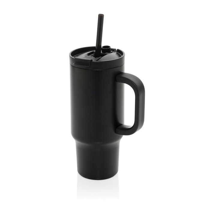 Vaso térmico de acero inoxidable reciclado con pajita y asa 480 ml color negro