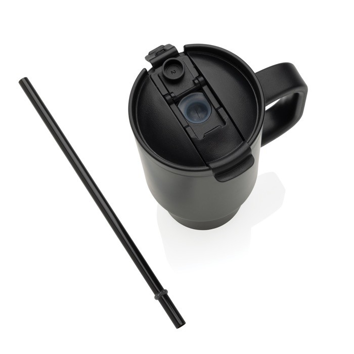 Vaso térmico de acero inoxidable reciclado con pajita y asa 480 ml color negro séptima vista