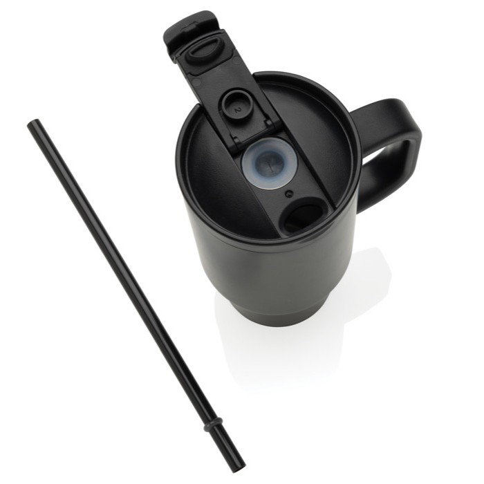 Vaso térmico de acero inoxidable reciclado con pajita y asa 480 ml color negro octava vista