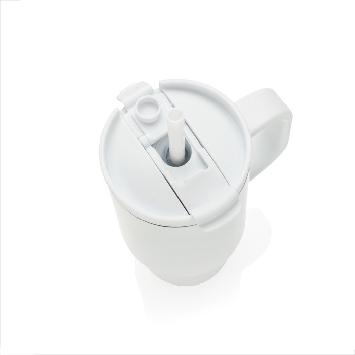 Vaso térmico de acero inoxidable reciclado con pajita y asa 480 ml color blanco sexta vista
