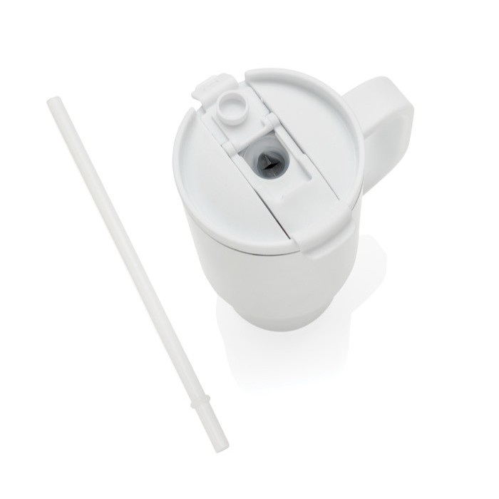 Vaso térmico de acero inoxidable reciclado con pajita y asa 480 ml color blanco séptima vista