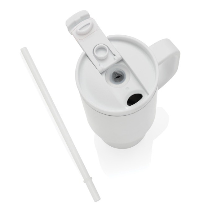 Vaso térmico de acero inoxidable reciclado con pajita y asa 480 ml color blanco octava vista