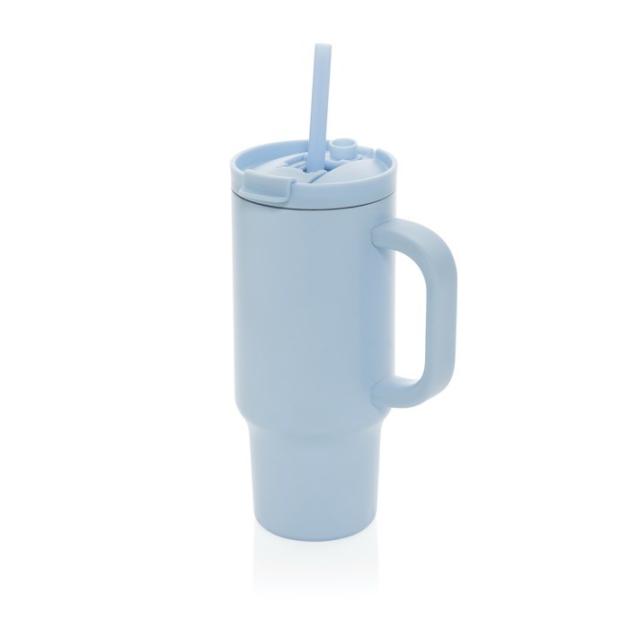 Vaso térmico de acero inoxidable reciclado con pajita y asa 480 ml color azul