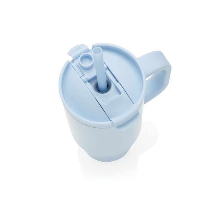 Vaso térmico de acero inoxidable reciclado con pajita y asa 480 ml color azul sexta vista