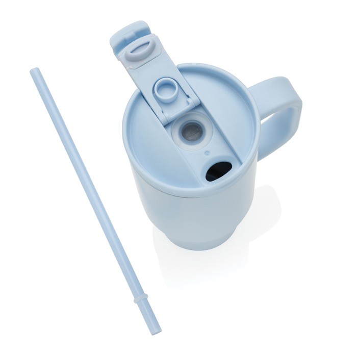 Vaso térmico de acero inoxidable reciclado con pajita y asa 480 ml color azul octava vista
