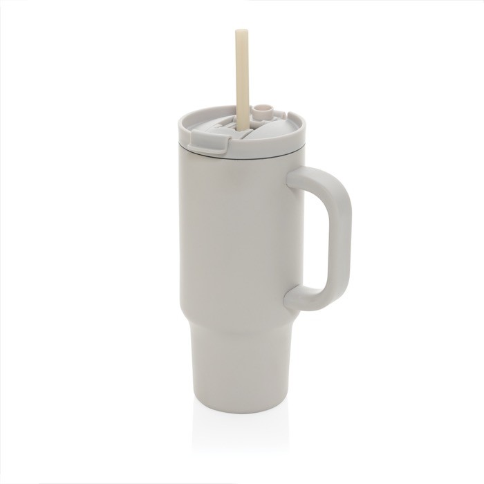 Vaso térmico de acero inoxidable reciclado con pajita y asa 480 ml color gris