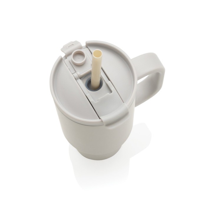 Vaso térmico de acero inoxidable reciclado con pajita y asa 480 ml color gris sexta vista