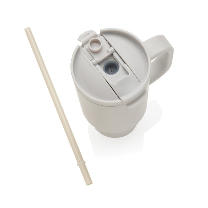 Vaso térmico de acero inoxidable reciclado con pajita y asa 480 ml color gris séptima vista