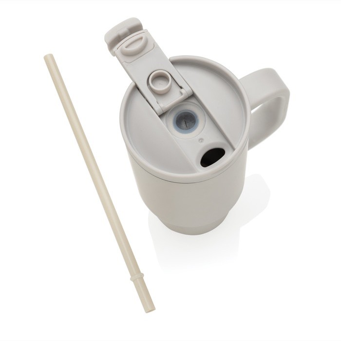 Vaso térmico de acero inoxidable reciclado con pajita y asa 480 ml color gris octava vista