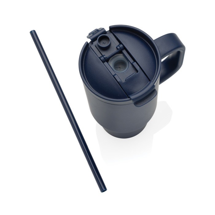 Vaso térmico de acero inoxidable reciclado con pajita y asa 480 ml color azul marino séptima vista