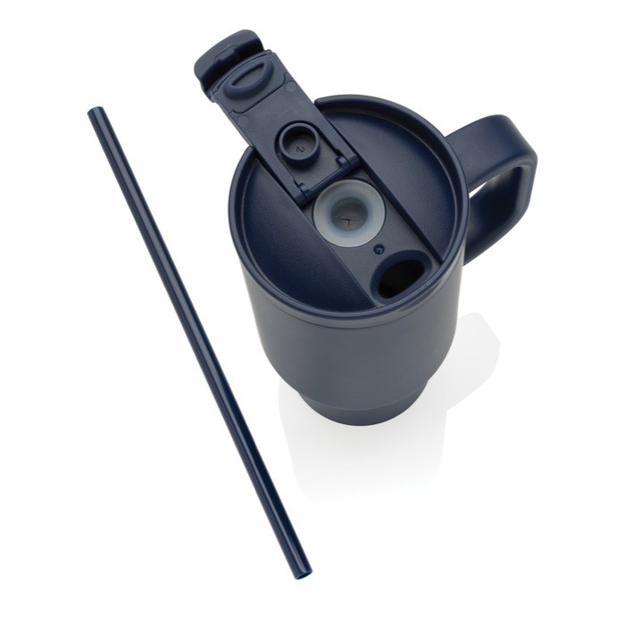 Vaso térmico de acero inoxidable reciclado con pajita y asa 480 ml color azul marino octava vista