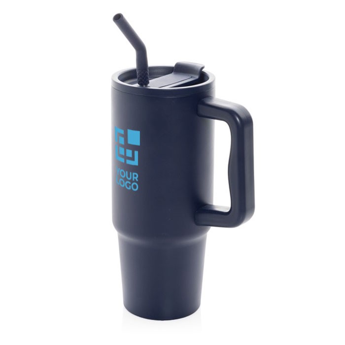 Botella térmica de acero inoxidable reciclado con pajita 900ml color azul marino vista de impresión Botella térmica de acero inoxidable reciclado con pajita 900ml color azul marino vista de impresión