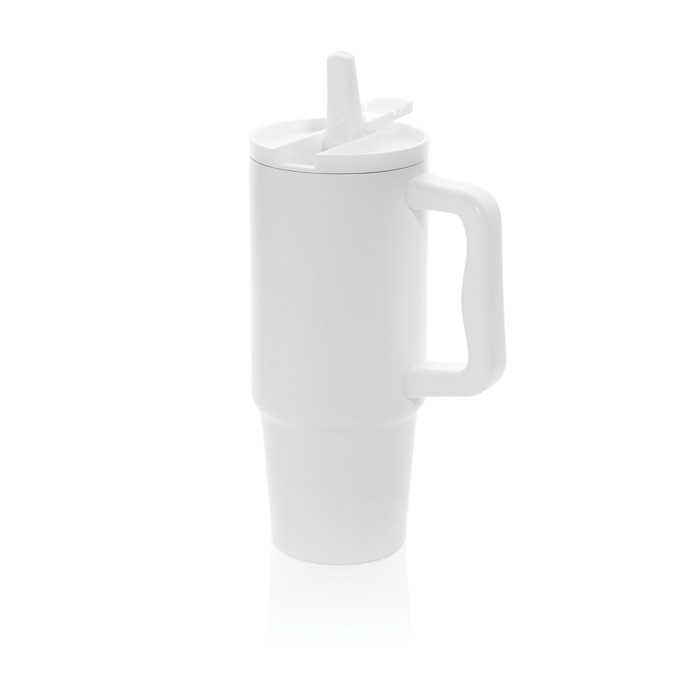 Vaso de acero reciclado con boquilla abatible y tapa de rosca 900 ml color blanco