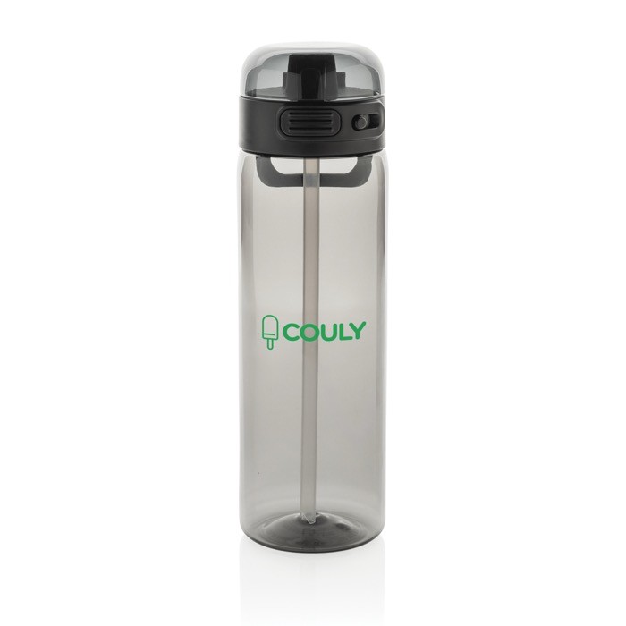 Botella deportiva en RPET con tapa antigoteo y pajita 800 ml color negro vista con logo