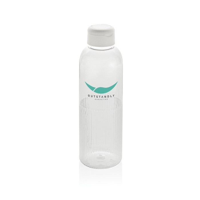 Botella de RPET con agarre y diseño ondulado con asa 750 ml color blanco vista con logo