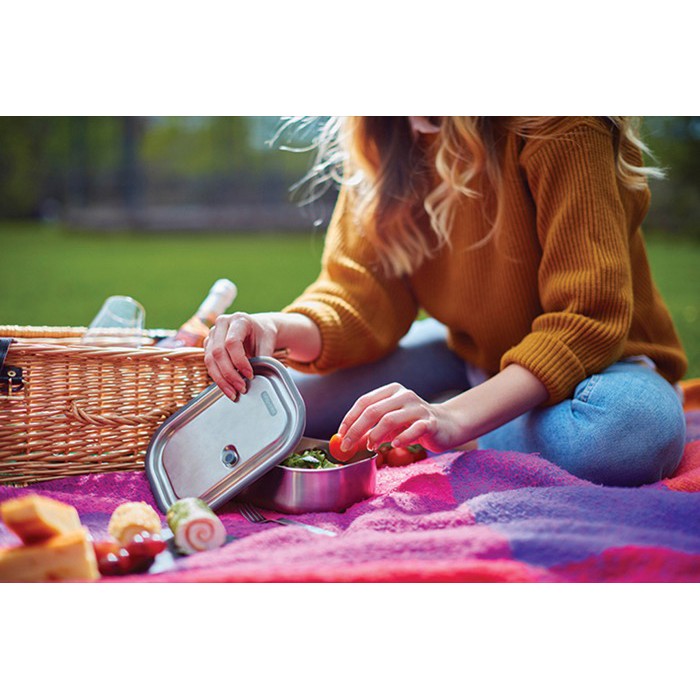 Fiambrera de acero inoxidable con cubierto y cinta Black+Blum 1 L color turquesa