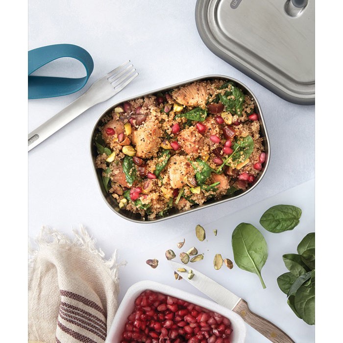 Fiambrera de acero inoxidable con cubierto y cinta Black+Blum 1 L color turquesa