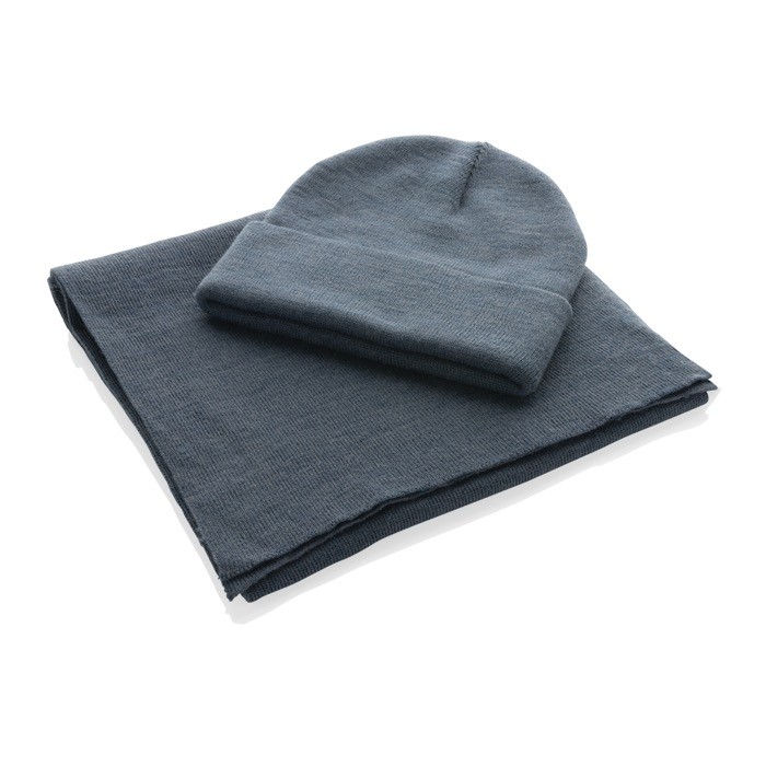 Bufanda acrílica de Polylana® de estilo elegante y sofisticado color azul grisáceo tercera vista