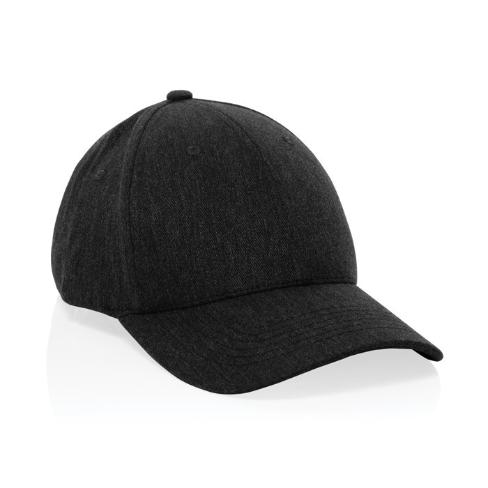 Gorra de algodón reciclado 6 paneles con tejido jaspeado 200 g/m2 color negro