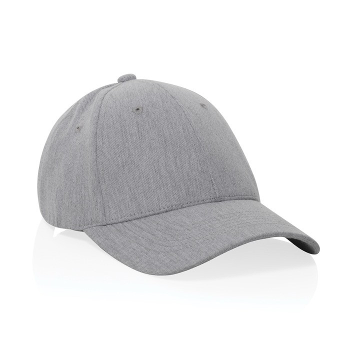 Gorra de algodón reciclado 6 paneles con tejido jaspeado 200 g/m2 color gris
